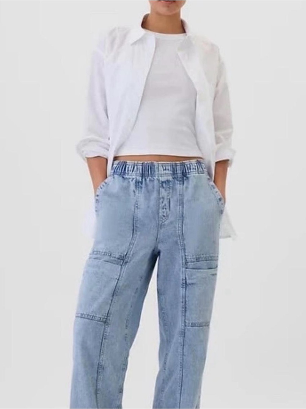 GAP Light Blue Elastic-Waist Boyfriend Jeans